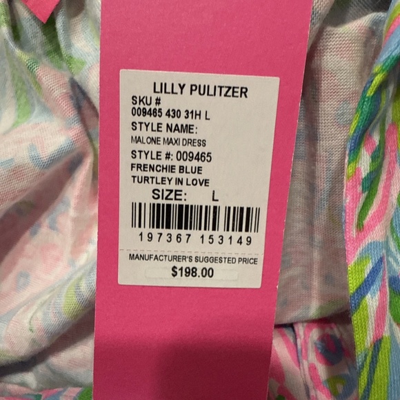 $198 NWT LILLY PULITZER MALONE MAXI DRESS FRENCHIE BLUE PINK TURTLEY IN LOVE L - Picture 10 of 12